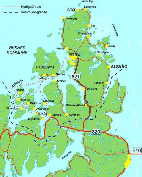 4 Beskrivelse av dagens lokale energisystem i Øksnes 4.1 Kort om Øksnes kommune Øksnes kommune ligger i Nordland fylke på grensen mot Troms. Øksnes er en aktiv fiskerikommune med ca.