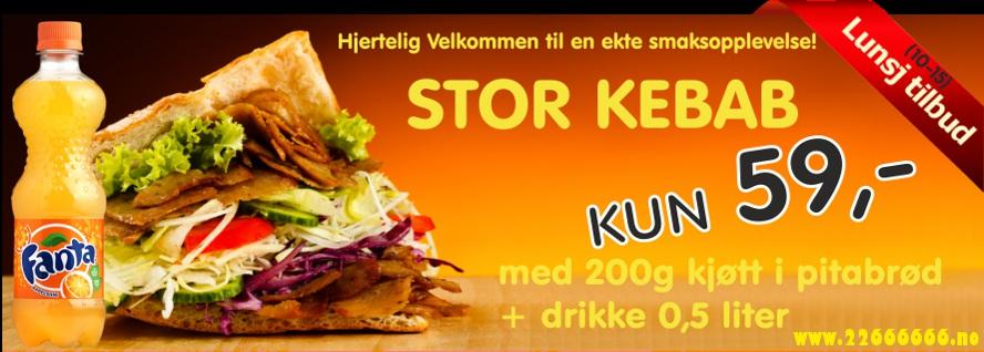 KAMNY Rett Nummer/ eskrivelse/størrelse/pris A 225 233 Kebab i Pitabrød lam og okse Kebab Tallerken med salat og pommes frites eller båtpoteter(uten pitabrød) lam og okse 231 239 KT IFF Kebab i