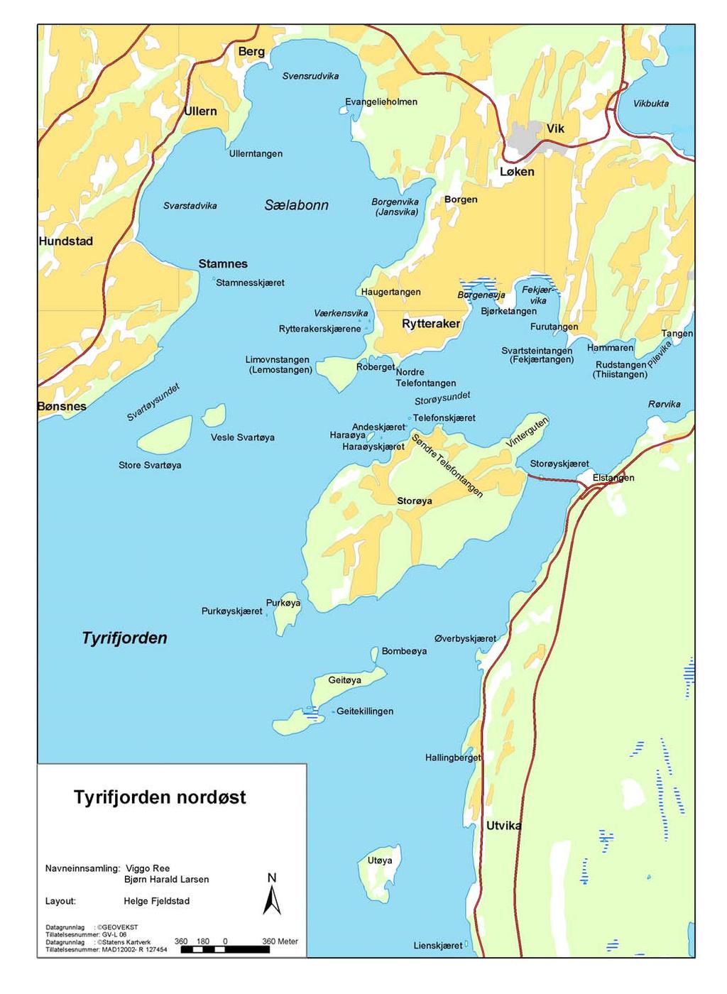 Figur 2b. Kart over nordøstre del av Tyrifjorden.