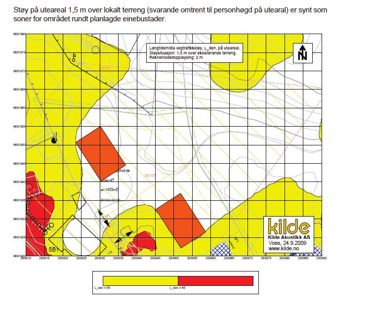 Fig. 8.4 Støy for område FS4 og FS5. For boligområdene FS4 og FS5 viser støyrapporten at det er behov for lokale tiltak for å sikre akseptabelt støynivå på uteoppholdsarealene.