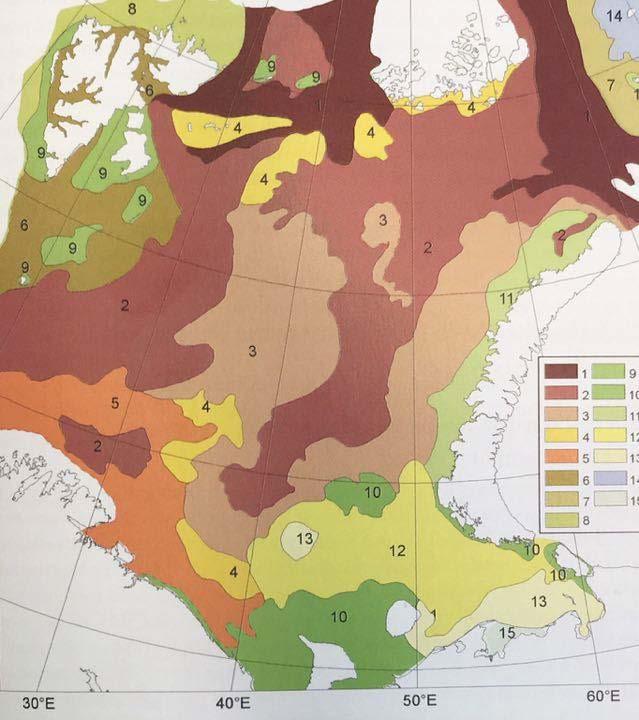 Dette kartet er også en generell inndeling av Barentshavet i økoregioner (også kalt bioregioner). Figur 2. Dyresamfunn i Barentshavet identifisert fra grabbprøver.