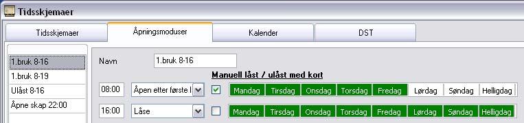 Brukermanual TS 1000 5.0X 17.2 Åpningsmoduser I denne menyen kan man velge mellom forskjellige moduser for hvordan kortlåser og kortlesere skal åpnes og låses automatisk på tid. 4.06 4.05 4.07 4.08 4.