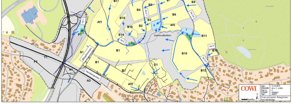 Grøfta mellom samlevei og gang-/sykkelvei er dimensjonert for å ta unna avrenningen opp til et 200-årsregn.