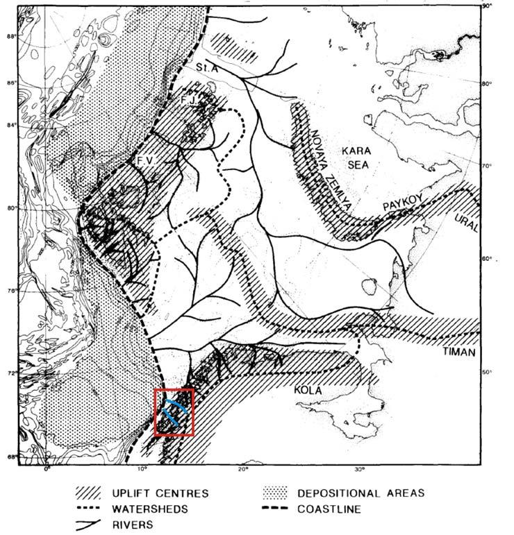 Diskusjon Kapittel 6 Figur 6-4: Rekonstruksjon av sen neogene tidlig pleistocene fluviale dreneringsmønster i Barentshavet.