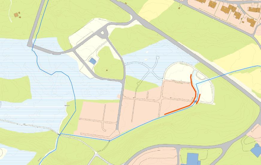 3.2.2 20-års flom langs kirkegård Med framtidige klimaendringer blir 20-års flommengder økt med faktor 1.3. De hydrauliske beregninger viser at deler av kirkegård blir oversvømt ved 20års flom i framtida.