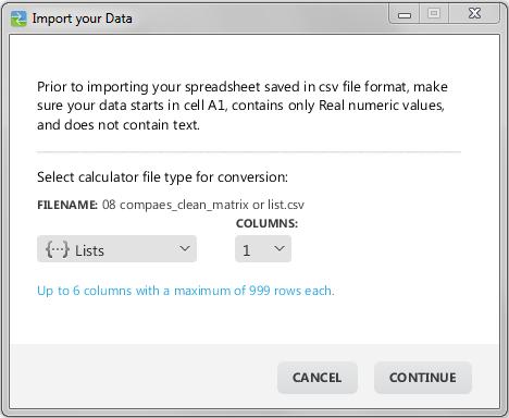 Dataimport Dataimport-funksjonen lar deg konvertere/sende regnearkdata lagret som csv-datafiler til kalkulatoren som kalkulatorliste(r) eller matrisefil.