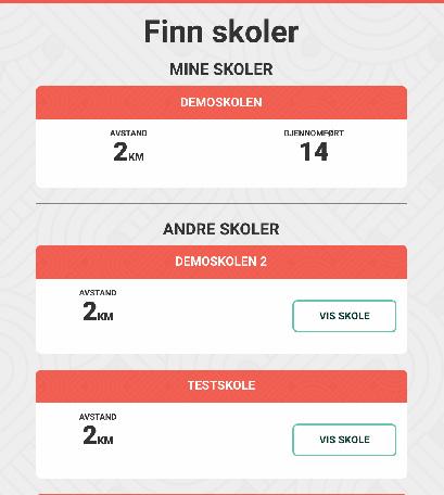Lilla fane: Finn skoler 1 Her har du en oversikt over alle skoler som er registrert på nettsiden laerervikaren.no. For å se flere detaljer om skolen, trykk vis skole.