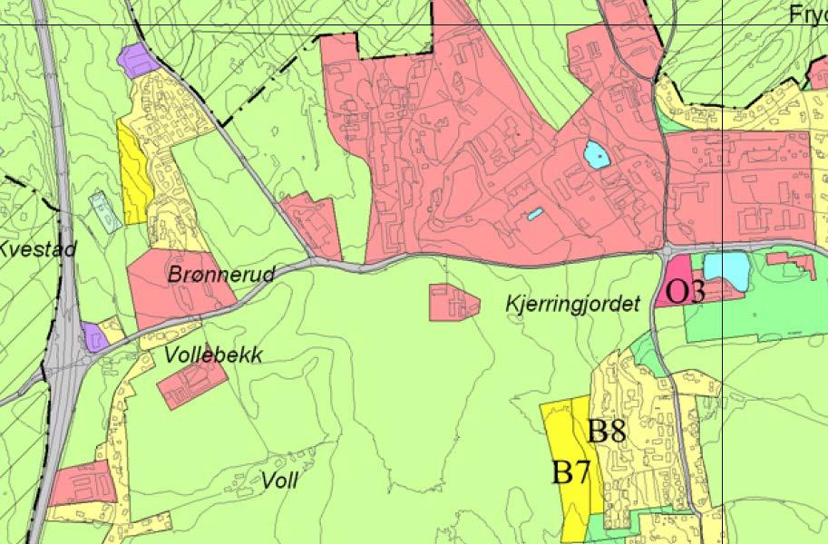 3 Figur 4. Utsnitt fra kommuneplanens arealdel 2011-2023, vedtatt i 2011. Bruken av Kjerringjordet Bebyggelsen Bebyggelsen på Kjerringjordet består av flere bygninger.