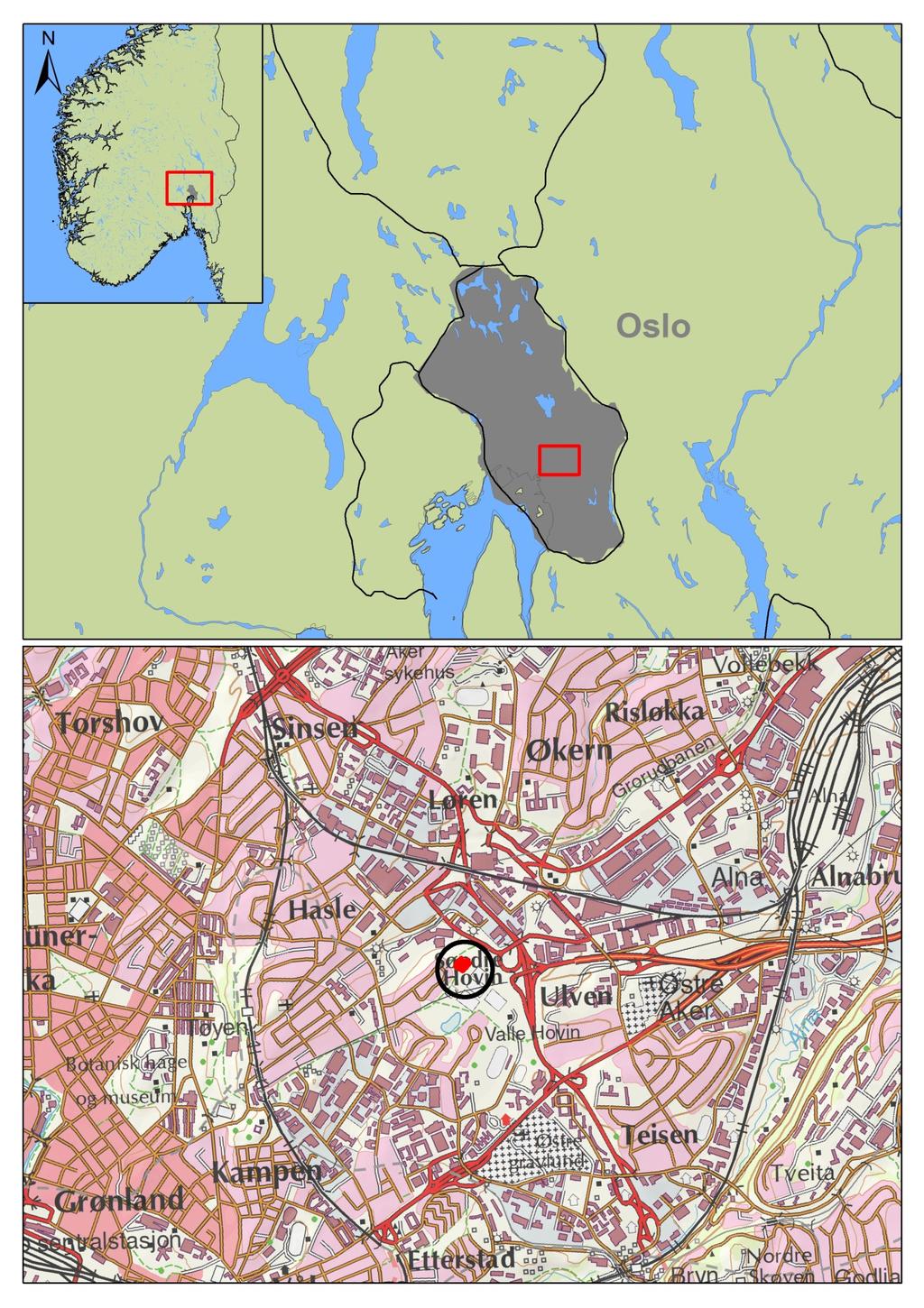 122/1. Oslo 11/10933 Kart 1: Oversiktskart over feltets plassering.