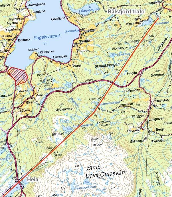 Figur 3-3. Alternativer fra Kvanndal trafo til Storvatnet.