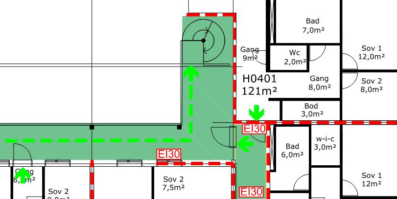 8/9 - Brannalarmanlegg sørger for at alle brann- og røyktilløp detekteres og varsles raskt, noe som muliggjør tidlig evakuering av bygningen. Figur: Utsnitt branntegning plan 5.