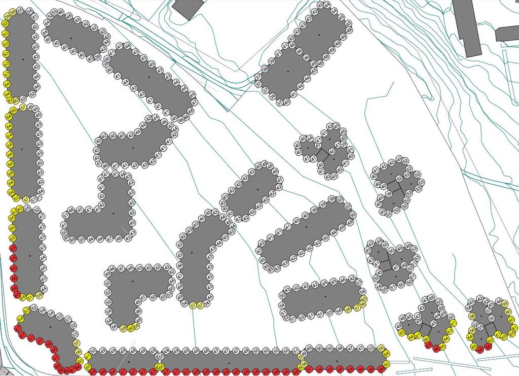 4.3 Støynivå ved fasade Det er utført punktberegninger ved aktuelle bygningsfasader. Det er beregnet frittfelt L den-verdier og maksimalnivåer L 5AF.