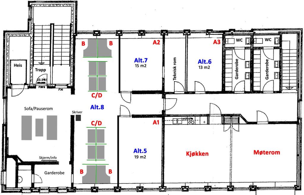 2. etasje - Trapper og heis opp fra 1.