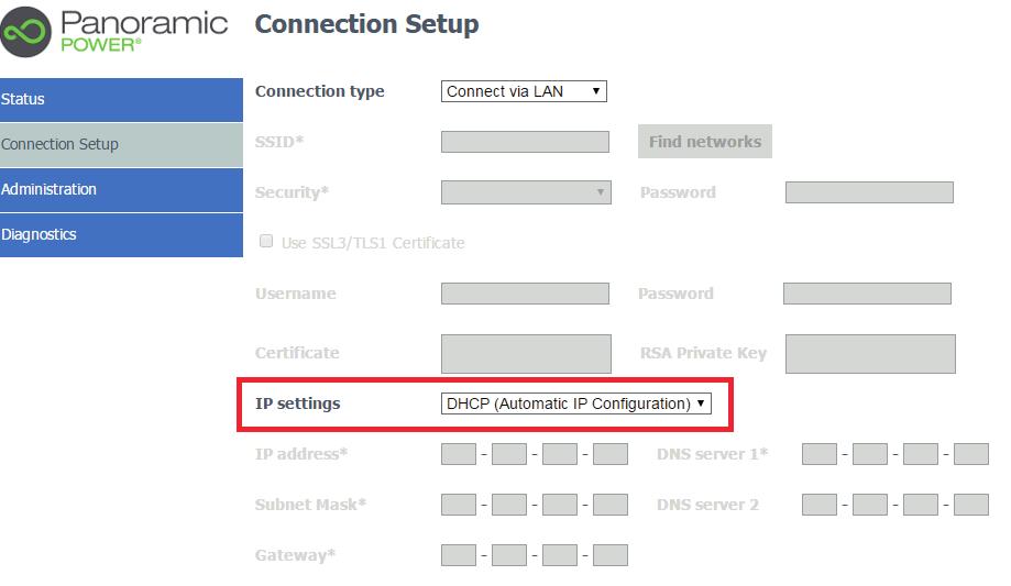 Tilkopling via LAN Tilslutning via LAN Behold IP-innstillingene: DHCP (Automatic IP Configuration).