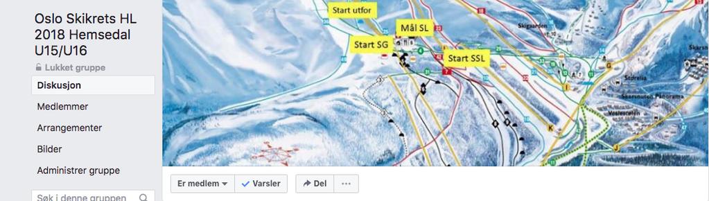 Oslo Skikrets sin informasjonskanal Facebook gruppen Oslo Skikrets HL 2018 Hemsedal U15/U16 blir brukt som informasjonskanal før og under arrangementet Søk