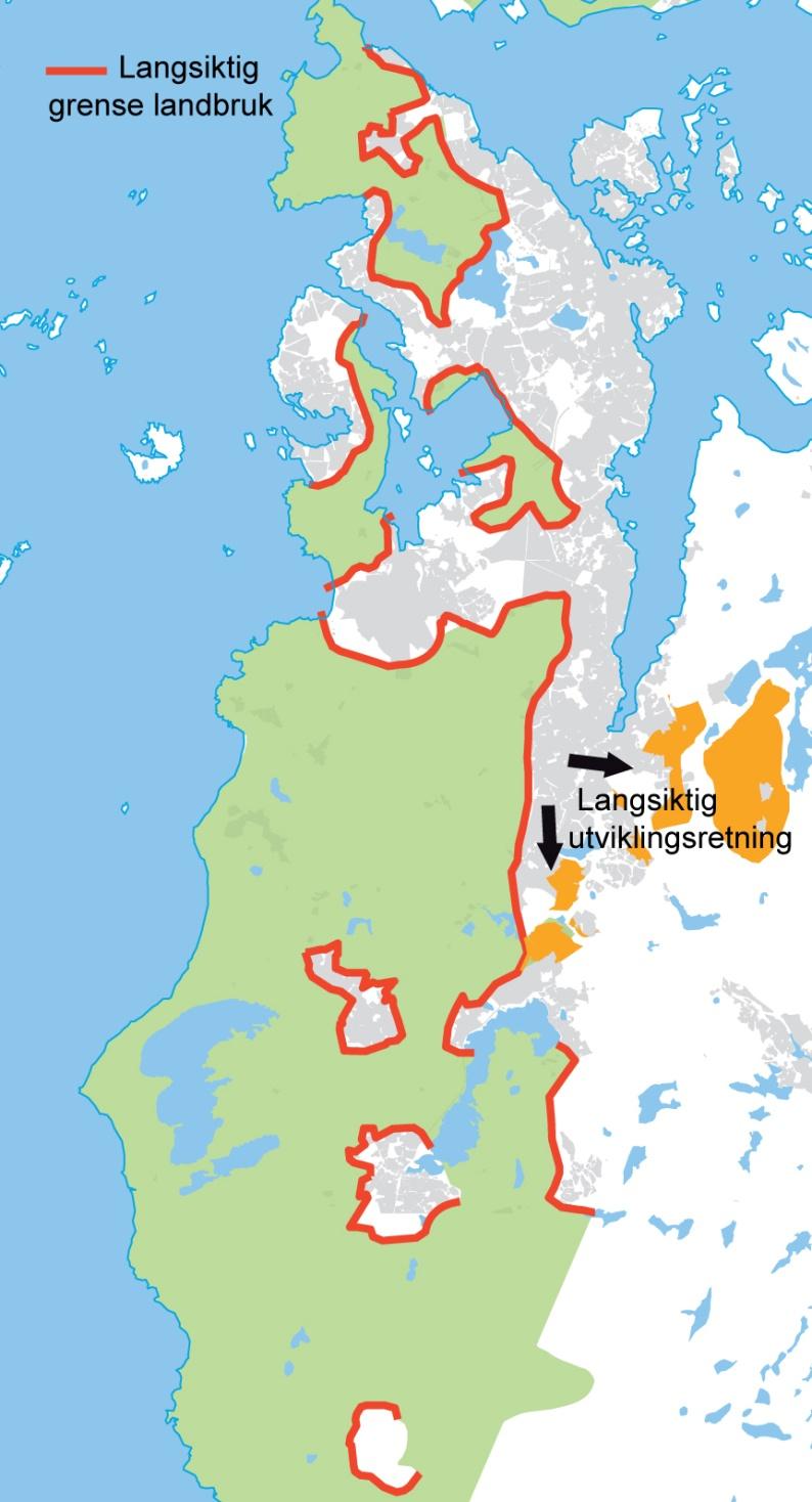 Hovedgrep i gjeldende plan: Grense mellom landbruksareal og