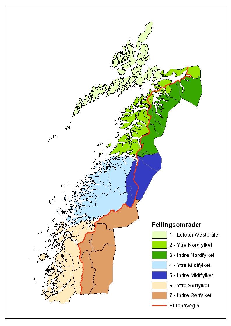 Side 10 av 14 Område 6 Ytre Sørfylket, kvote på 2 gauper. Hemnes, Vefsn og Grane kommuner vest for E6, samt hele Bindal, Sømna, Brønnøy, Vevelstad, Alstahaug og Leirfjord kommuner.