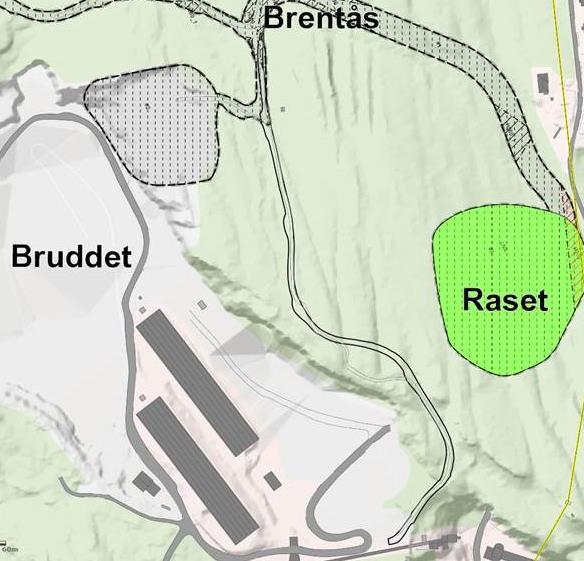 Side 3 av 7 Figur 2. Kart som viser ny og gammel anleggsveg. VURDERINGER 1. Anleggsvegen har nedbygd et areal på ca. 1816 m 2 av A-lokaliteten Brentåsen SØ.