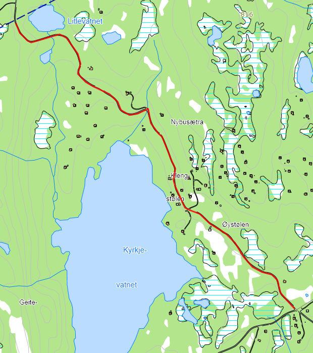 16 : Veg fra x Juvelivegen/Kjørkjevassvegen til Butjønn.