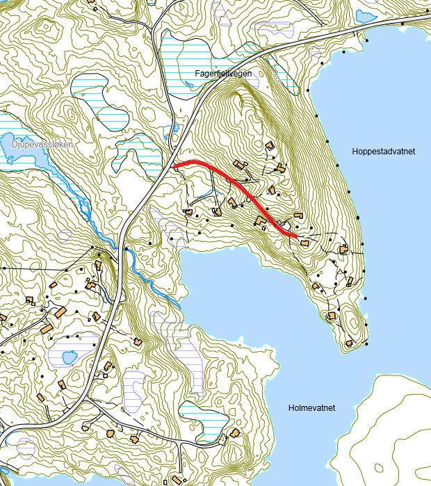 23: Vegen går fra Fagerfjellvegen ut mot Lislevatnet.