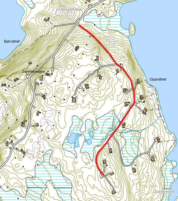 29: Vegen går fra Juvenesvegen langs Djupevatnet.