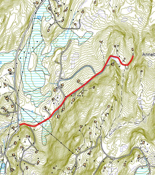 36: Vegen går fra Juvenesvegen mot Annebu.