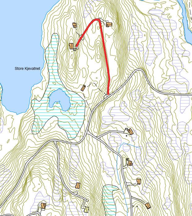 5: Veg fra x Kjørkjevassvegen/Bjørvasslia til hytter ved Kjevatnet.