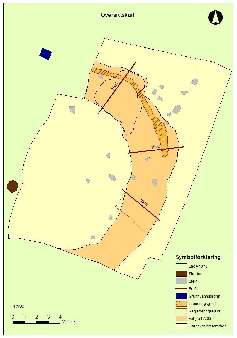Figur 9; Oversiktskart av utgravningsområdet (Kartgrunnlag: Statens