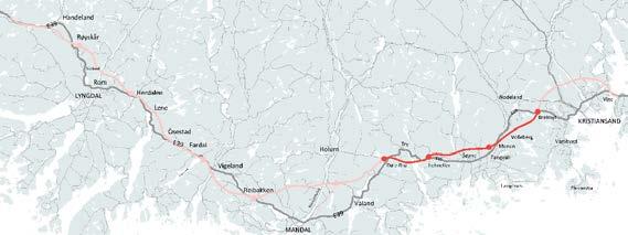 E39 Kristiansand- vest-lyngdal vest (62 km) 62 km veg 21 km tunnel 33