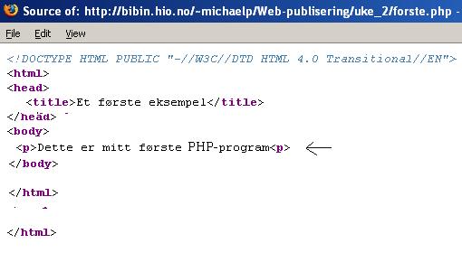 "print" innenfor en PHP-blokk gjør at HTML-KODEN med blå bakgrunn flettes med den "faste" HTML koden (med grå bakgrunn) Den samenflettede siden sendes nettleseren.