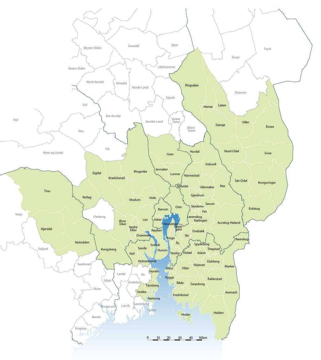 1. Kort om Osloregionen Den strategiske samarbeidsalliansen Osloregionen ble etablert 1.1.2005. Pr 01.01.18 omfatter alliansen 79 kommuner og fem fylkeskommuner i hovedstadsområdet. NB.