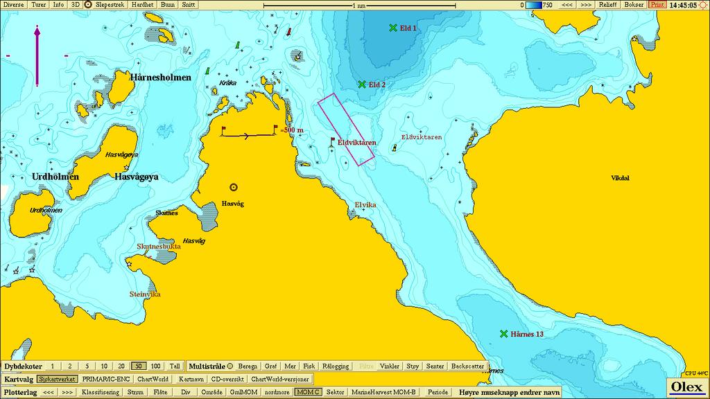 Figur 2.1: Oversiktskart for kystområdet hvor undersøkelsene ble tatt. Firkanten markerer undersøkelsesområdet i Jøssundfjorden. I vest sees havområdet Folla, og Namsenfjorden ses lengst nord.