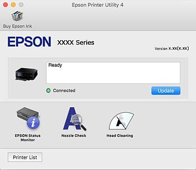Nettverkstjeneste og programvareinformasjon Epson Printer Utility Du kan utføre vedlikeholdsfunksjoner, slik som dysekontroll og rengjøring av skriverhodet, og hvis du starter EPSON Status Monitor