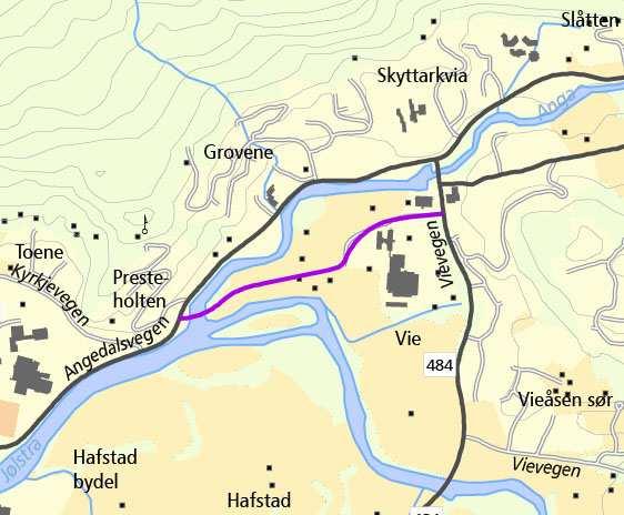 6.1.8 Frå Vie-Svanehaug med bru over Jølstra til Angedalsvegen Vil ta ein del gangtrafikk frå Presteholten til sentralsjukehuset, men gir ingen løysing for Hafstadparken Kostnad og andre utfordringar