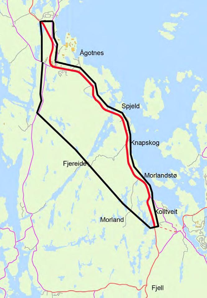 1.2 Plan og influensområdet 1.2.1 Planområde for Rv 561 Kolltveit - Ågotnes Planen for ny riksveg tek utgangspunkt i eksisterande rundkøyring på Kolltveit og endar i eksisterande riksveg like nord