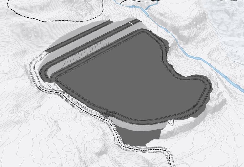 Totalt utvunnet bergvolum er estimert til 430 000 m 3 Figur 21. Illustrasjon av ferdig uttaksområde. Uttaksområde omfattar eit areal på 31,7 daa. 8.1.7 Eksisterande reguleringsplanar Planområdet er uregulert, men grensar til vedtatt plan for del av Fv 552 Fusa Eikelandsosen.