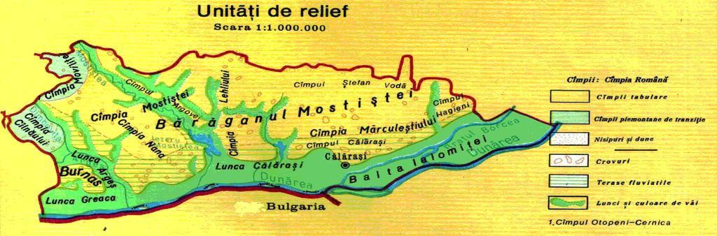 1. PROFIL DE JUDEŢ 1.1. Date geografice şi climatice 1.1.1. Relieful şi geologia Judeţul Călăraşi este situat în partea de Sud Est a României (latitudine 44 0 12 N, longitudine 27 0 21 E) pe cursul