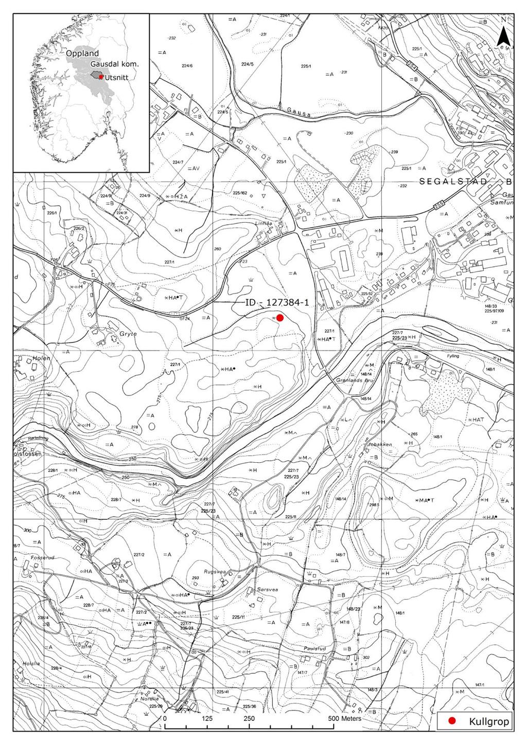 Fig. 1: Kart som viser kullgrop ID 127384s beliggenhet sørvest for