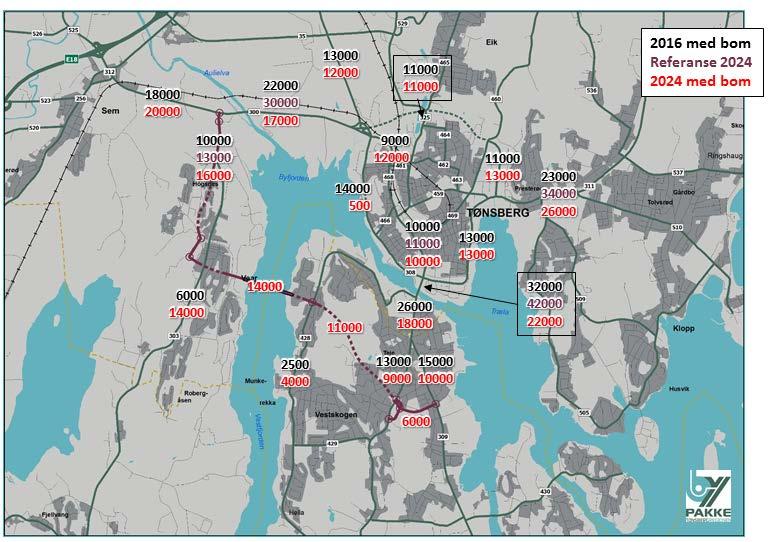 Figur 71: Trafikale virkninger av alternativ 10 000 år 2024.