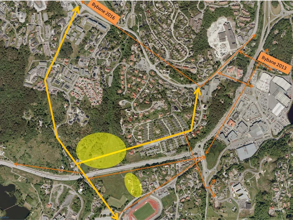 3.3 Kollektivtilbud i fremtidig situasjon Fra 2013 vil Bybanen gå mellom Lagunen og Bergen sentrum. Busser sør og vest for Lagunen vil sannsynligvis kjøre innom bussterminalen ved bybanestoppet.
