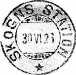 07.1909 SKOGNS STATION Innsendt 14.09.1927 Registrert brukt fra 28 VII 10 TAa til 15 III 27 TAa Stempel nr. 3 Type: SL Utsendt 09.09.1927 SKOGNS STASJON Innsendt 15.