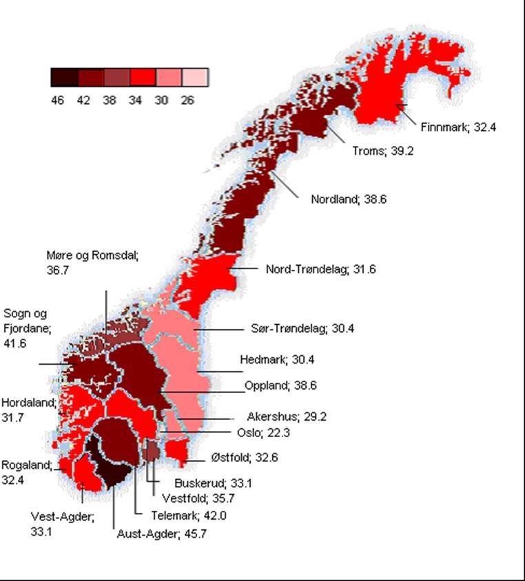 5 Fig. 7. Det er demografiske ulikheter i forekomst av nye tilfeller av type 1 diabetes, se figur nedenfor.