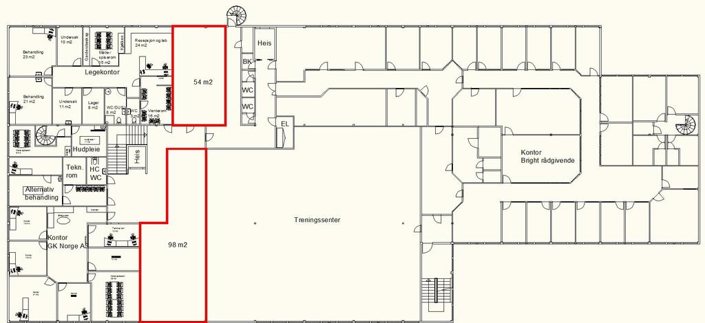 De ledige arealene er på henholdsvis 54 m² og 98 m² og
