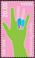 NK 1971 Die Briefmarke zeigt das internationale Gebärdenzeichen für Ich liebe dich. Illustration: Oda Lykke Sandvig Datum: 10.11.