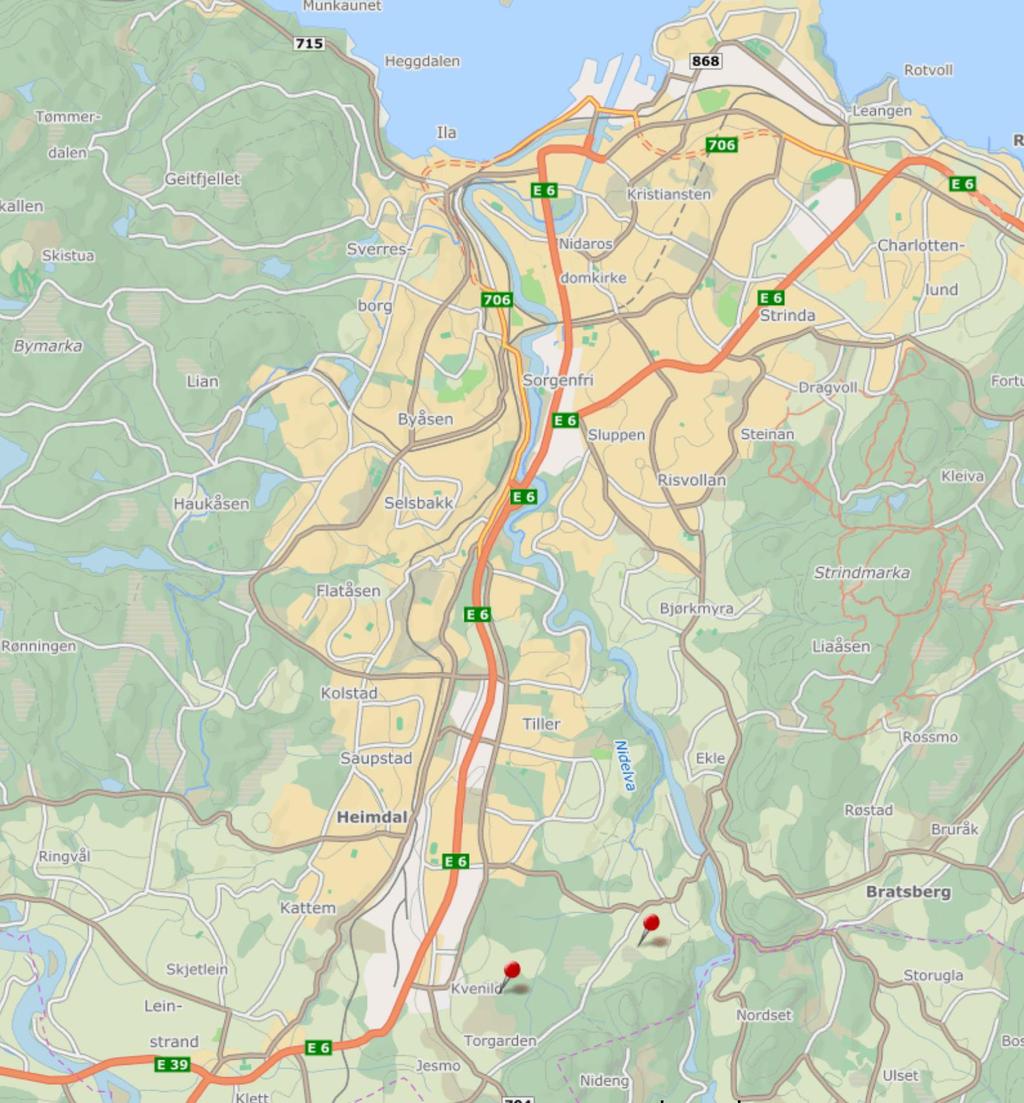 Lokalisering Feltet ligger ca. 10 km syd for Trondheim sentrum. Trondheim sentrum Det er ca.