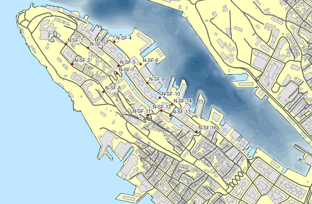 UNDERSØKELSE AV SANDFANG, NORDNES 2014 5/34 Figur 1 Nedbør i Bergen januar-mai 2014 (mm/dgn) Figur 2 Sandfang på Nordnes som inngikk i undersøkelsen 4 Sandfang, resultater Prøvene er analysert for