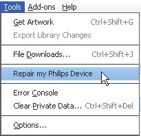 7 Reparere spilleren via Philips Songbird 4 Følg instruksjonene på skjermen for å fullføre reparasjonen.