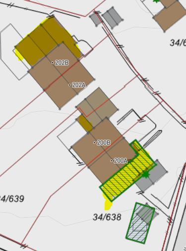 2) Dispensasjonsområdet D Vest: Kartutsnitt fra Kommunekart.com for Vollsveien 200 a 202 b.