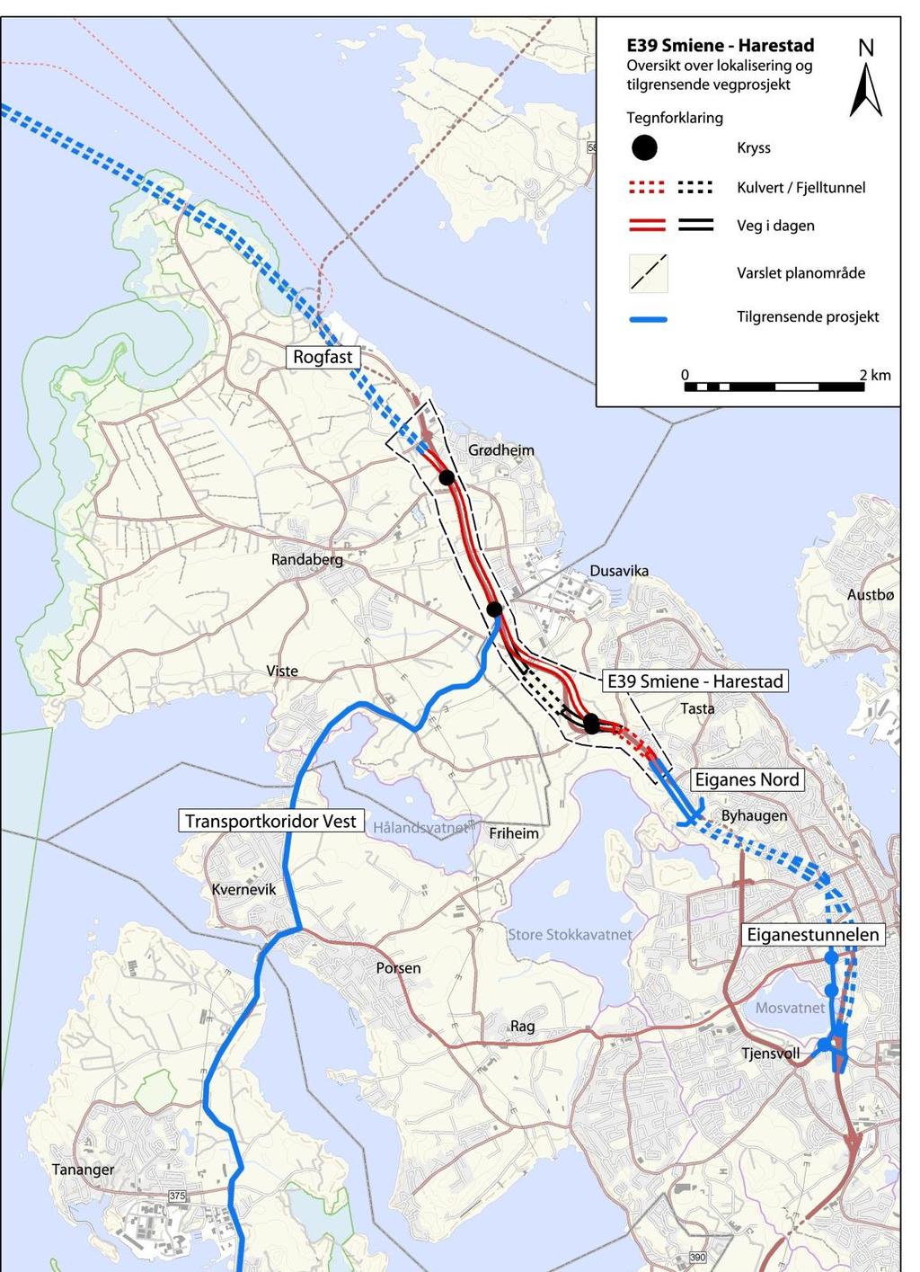 1 BESKRIVELSE AV TILTAKET 1.1 Bakgrunn Kommunedelplan for ny E39 gjelder en cirka 4,5 km lang vegstrekning mellom Smiene i Stavanger kommune til Harestad i Randaberg kommune.