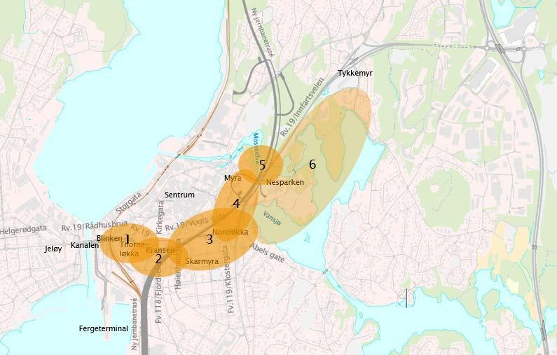 Vurderte tunnelløsninger Tunnelløsning Lang tunnel over jernbanen og passering av Mosseelva Lang tunnel under jernbanen og passering av Vansjø Lang